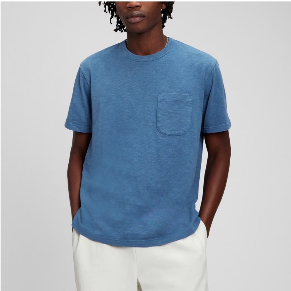 Gap Pocket Short Sleeve All Aboard Blue Slub Tee